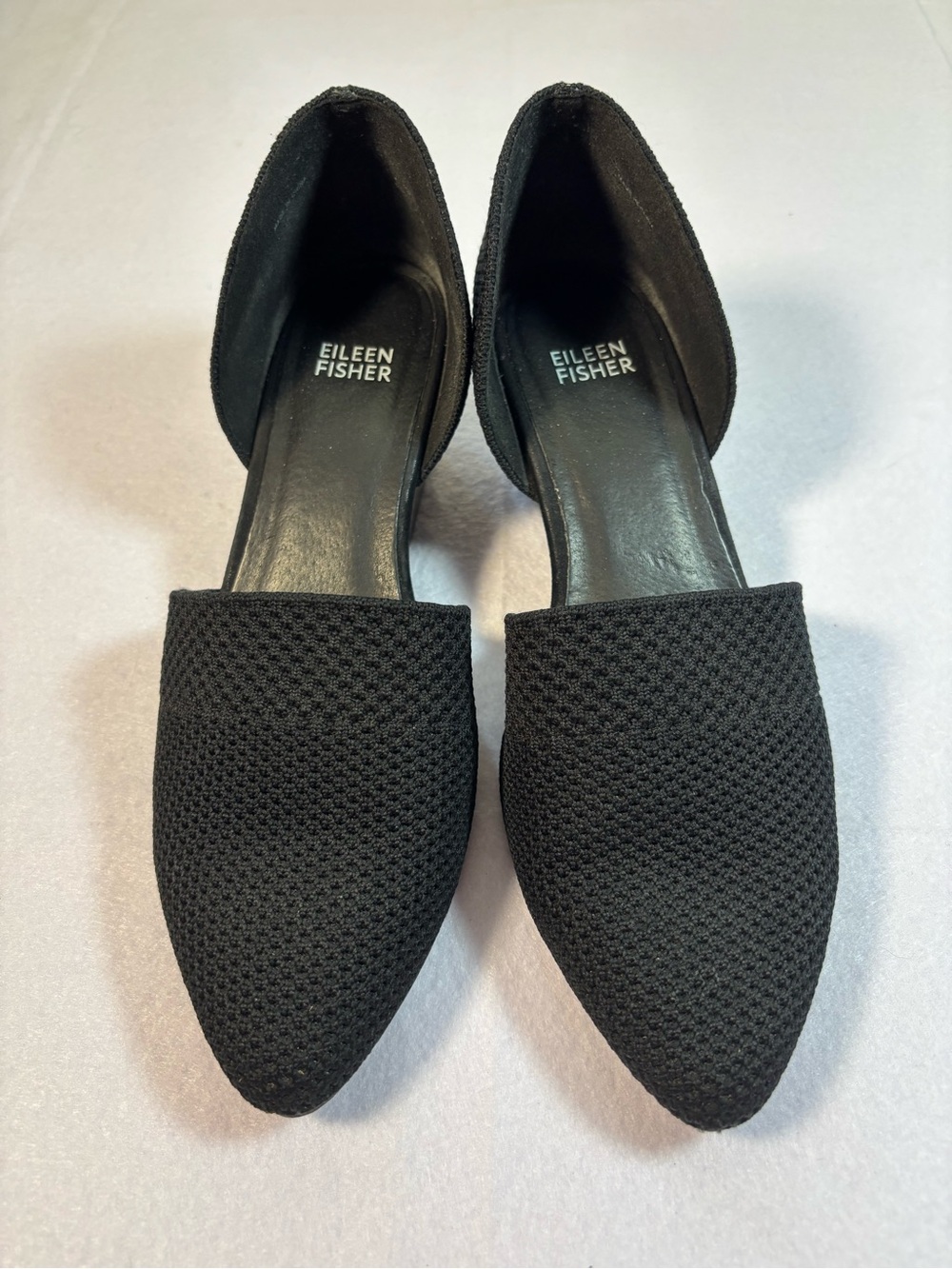 Eileen Fisher Black Knit Pointed D'Orsay Block Heels
